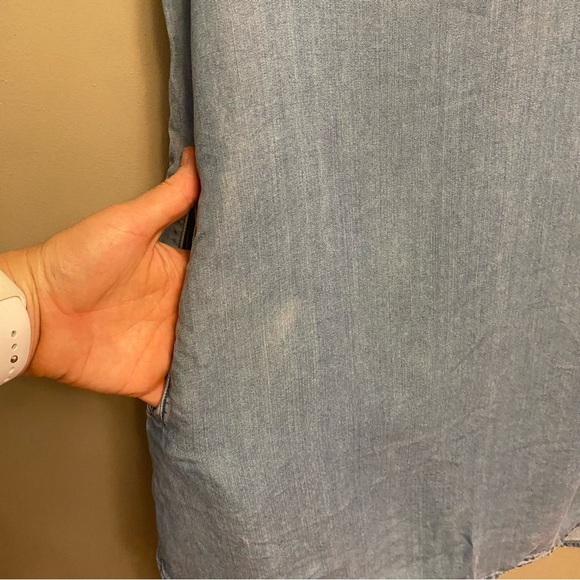 Beach lunch lounge chambray sleeveless lace up yoke mini dress Medium women’s - Picture 5 of 11